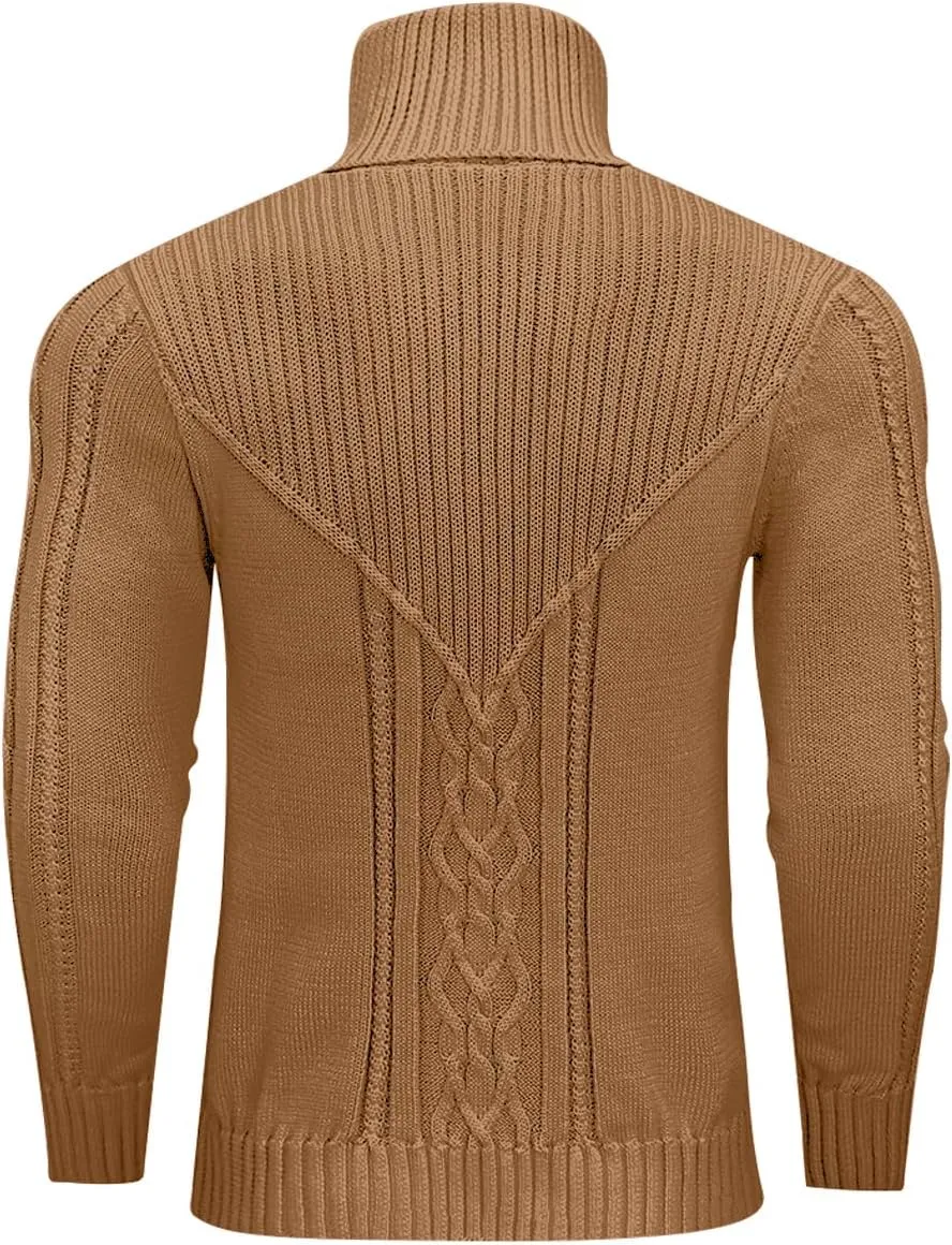 Men's Turtleneck Sweater Cable Knitted Pullover Sweater