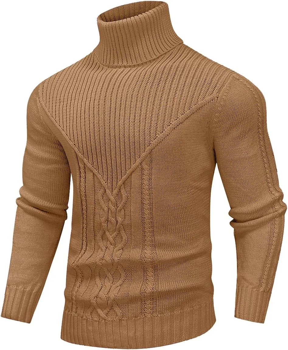 Men's Turtleneck Sweater Cable Knitted Pullover Sweater