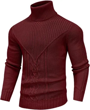 Men's Turtleneck Sweater Cable Knitted Pullover Sweater