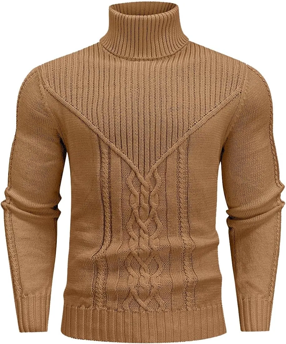 Men's Turtleneck Sweater Cable Knitted Pullover Sweater
