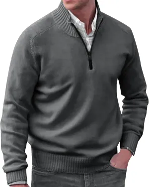 Mens Turtleneck Sweaters 1/4 Zip Pullover Cable Knit Sweater Long Sleeve Slim Fitted Blouse Fall Fashion Sweater