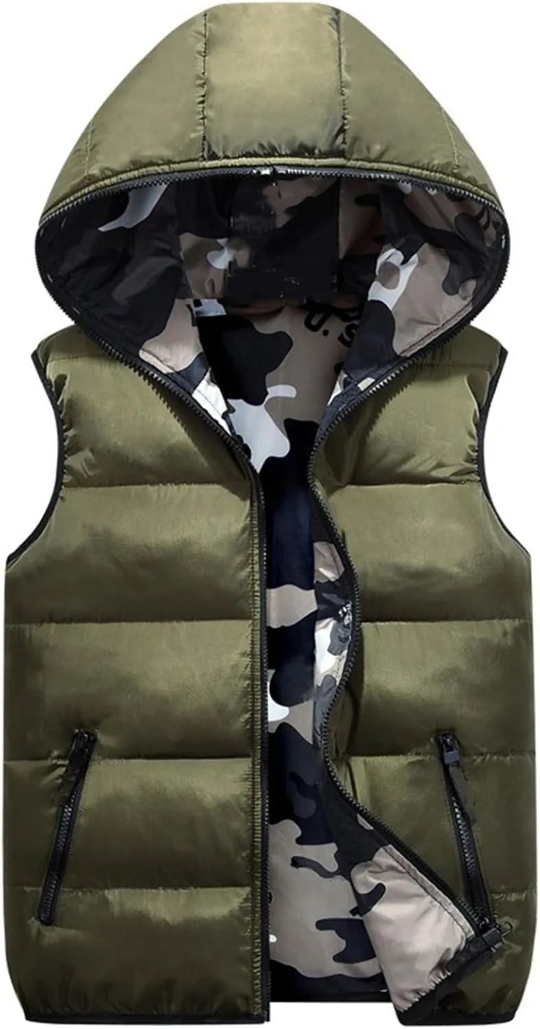 Mens Vests Winter Sleeveless Jackets Male Double-Wear Cotton-Padded Hooded Vest Coats Men Thick Warm Waistcoats