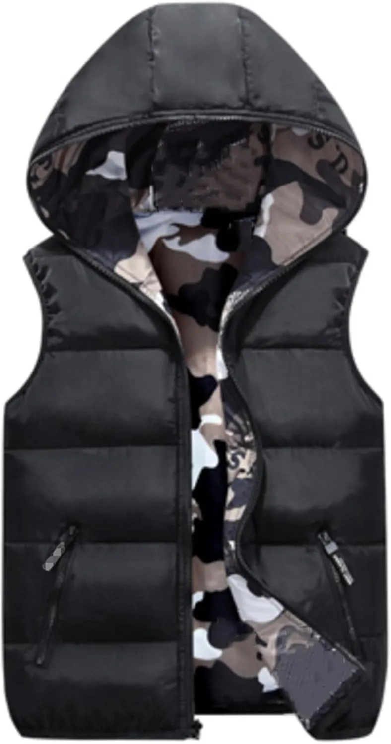 Mens Vests Winter Sleeveless Jackets Male Double-Wear Cotton-Padded Hooded Vest Coats Men Thick Warm Waistcoats