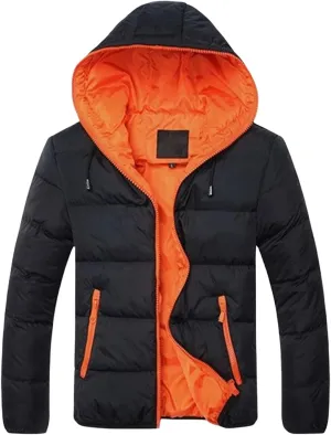 Mens Winter Coat Zipper Fashion Fall Casual Loose Fit Coats Thickened Cotton Padded Warm Hood Jacket Outwear