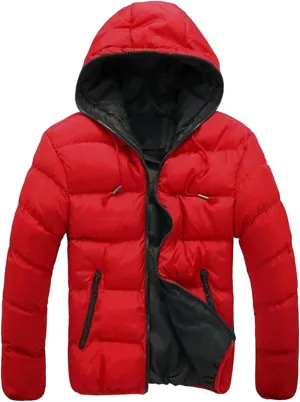 Mens Winter Coat Zipper Fashion Fall Casual Loose Fit Coats Thickened Cotton Padded Warm Hood Jacket Outwear