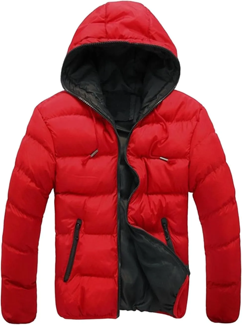 Mens Winter Coat Zipper Fashion Fall Casual Loose Fit Coats Thickened Cotton Padded Warm Hood Jacket Outwear