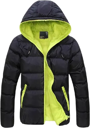 Mens Winter Coat Zipper Fashion Fall Casual Loose Fit Coats Thickened Cotton Padded Warm Hood Jacket Outwear