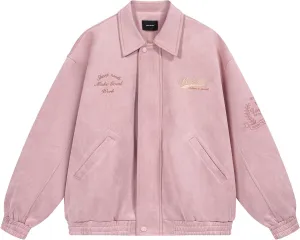 Men's Women's Suede Leather Letter Graphic Jacket Long Sleeve Button Front Jackets Unisex Coats