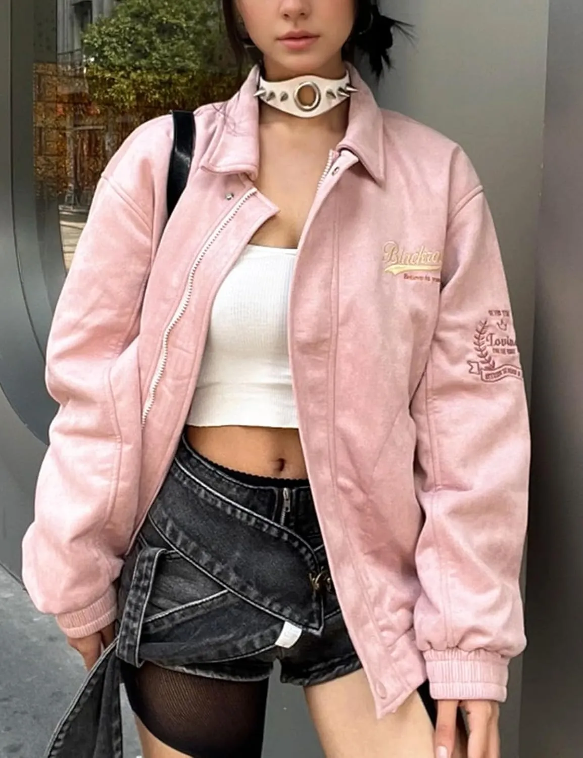 Men's Women's Suede Leather Letter Graphic Jacket Long Sleeve Button Front Jackets Unisex Coats