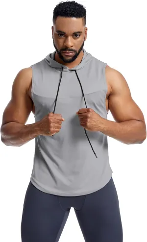 Men's Workout Tank Tops Sleeveless Running Shirts with Hoodie