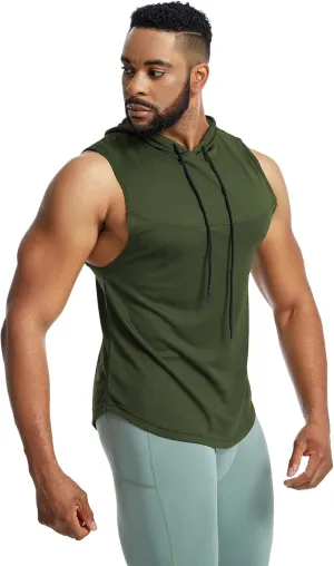 Men's Workout Tank Tops Sleeveless Running Shirts with Hoodie