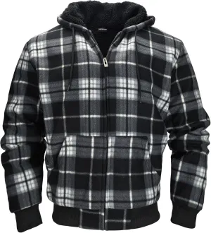 Men's Zip Up Fashion Hoodies Fleece Sherpa Lined Winter Warm Sweatshirt Plaid Flannel Hooded