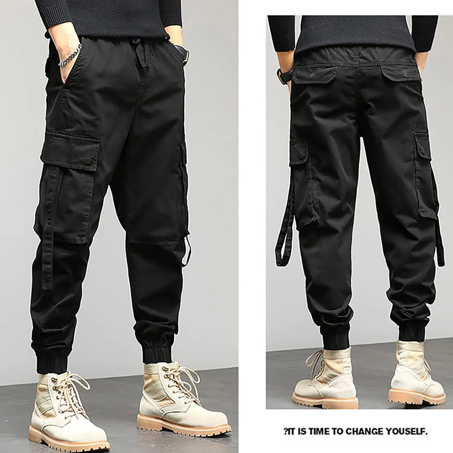 Men's Zipper Fly Flare Leg Pants Pantalones Blancos para Hombre Athletic Work Pants for Men Cotton Cargo Sweatpants