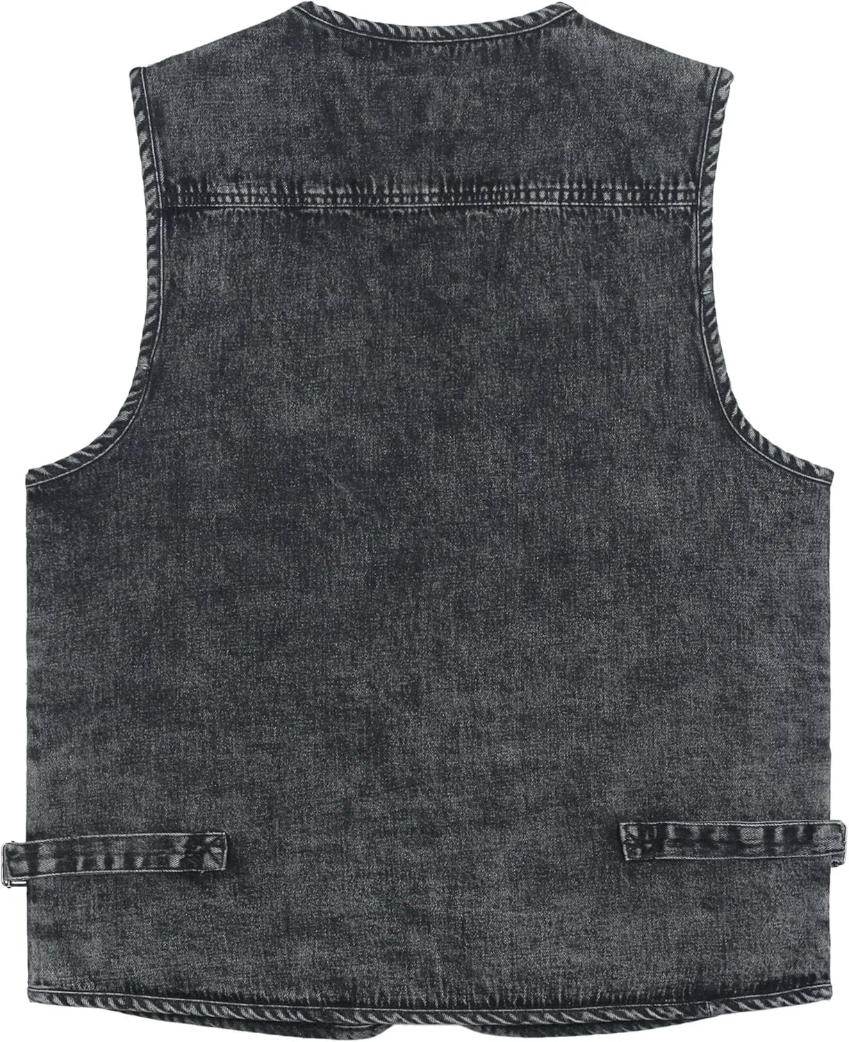Men's Zipper Multi Pockets Casual Vest Outdoor Travel Fishing Hunting Photo Utility Work Cargo Vests Denim Black