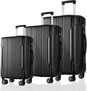 Merax Hardshell Luggage Sets 3 Piece Set 20" Carry-on ABS Suitcase Double Spinner Wheels with TSA Lock Suitcase set Expandable Travel Bags for Men and Women (Black, 3 PCS(20" 24" 28"))