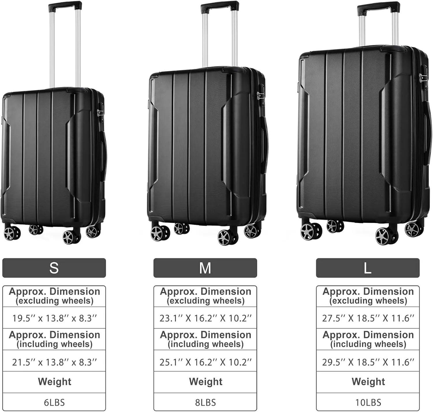 Merax Hardshell Luggage Sets 3 Piece Set 20" Carry-on ABS Suitcase Double Spinner Wheels with TSA Lock Suitcase set Expandable Travel Bags for Men and Women (Black, 3 PCS(20" 24" 28"))