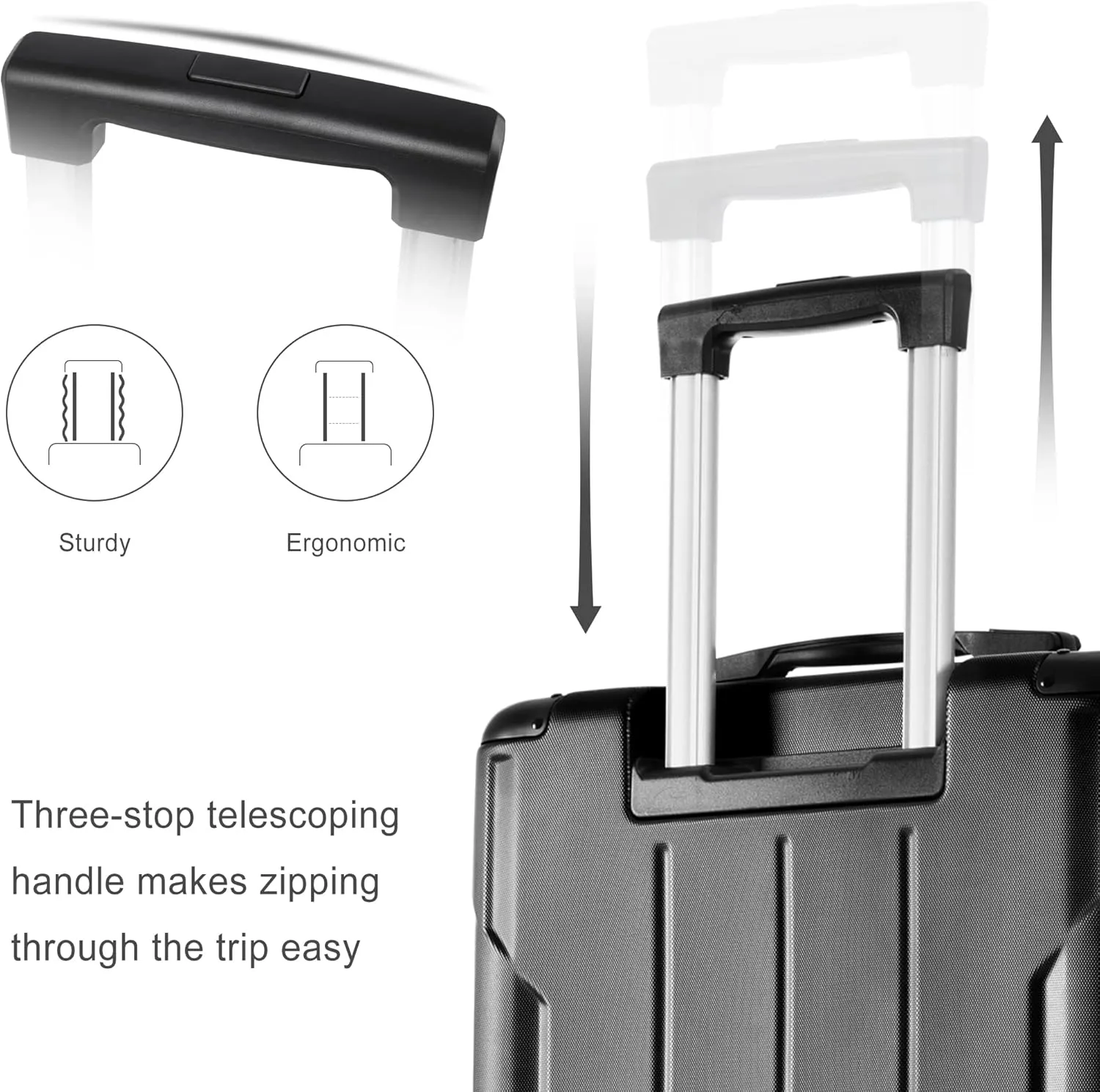 Merax Hardshell Luggage Sets 3 Piece Set 20" Carry-on ABS Suitcase Double Spinner Wheels with TSA Lock Suitcase set Expandable Travel Bags for Men and Women (Black, 3 PCS(20" 24" 28"))
