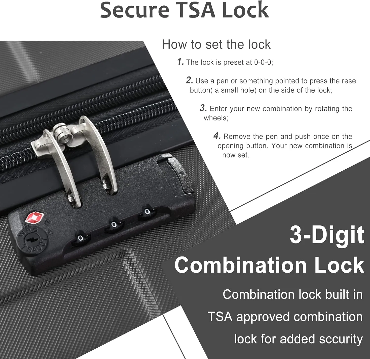 Merax Hardshell Luggage Sets 3 Piece Set 20" Carry-on ABS Suitcase Double Spinner Wheels with TSA Lock Suitcase set Expandable Travel Bags for Men and Women (Black, 3 PCS(20" 24" 28"))