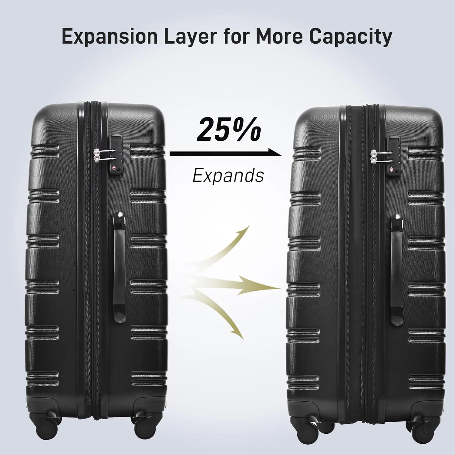 Merax Luggage Sets 3 Piece Hardside Expandable Suitcase with Spinner Wheels,Durable Lightweight Luggage with TSA Lock, Large Travel Luggage Set(Black-1,20 24 28 inches)
