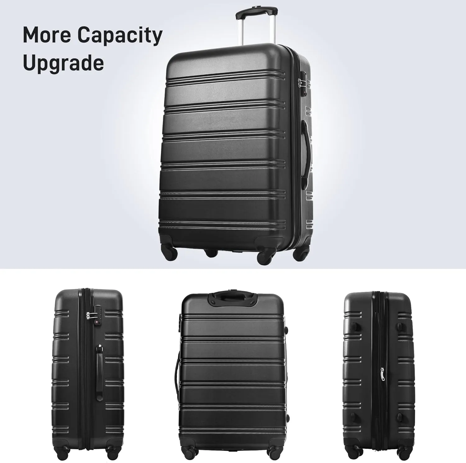 Merax Luggage Sets 3 Piece Hardside Expandable Suitcase with Spinner Wheels,Durable Lightweight Luggage with TSA Lock, Large Travel Luggage Set(Black-1,20 24 28 inches)