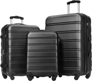 Merax Luggage Sets 3 Piece Hardside Expandable Suitcase with Spinner Wheels,Durable Lightweight Luggage with TSA Lock, Large Travel Luggage Set(Black-1,20 24 28 inches)