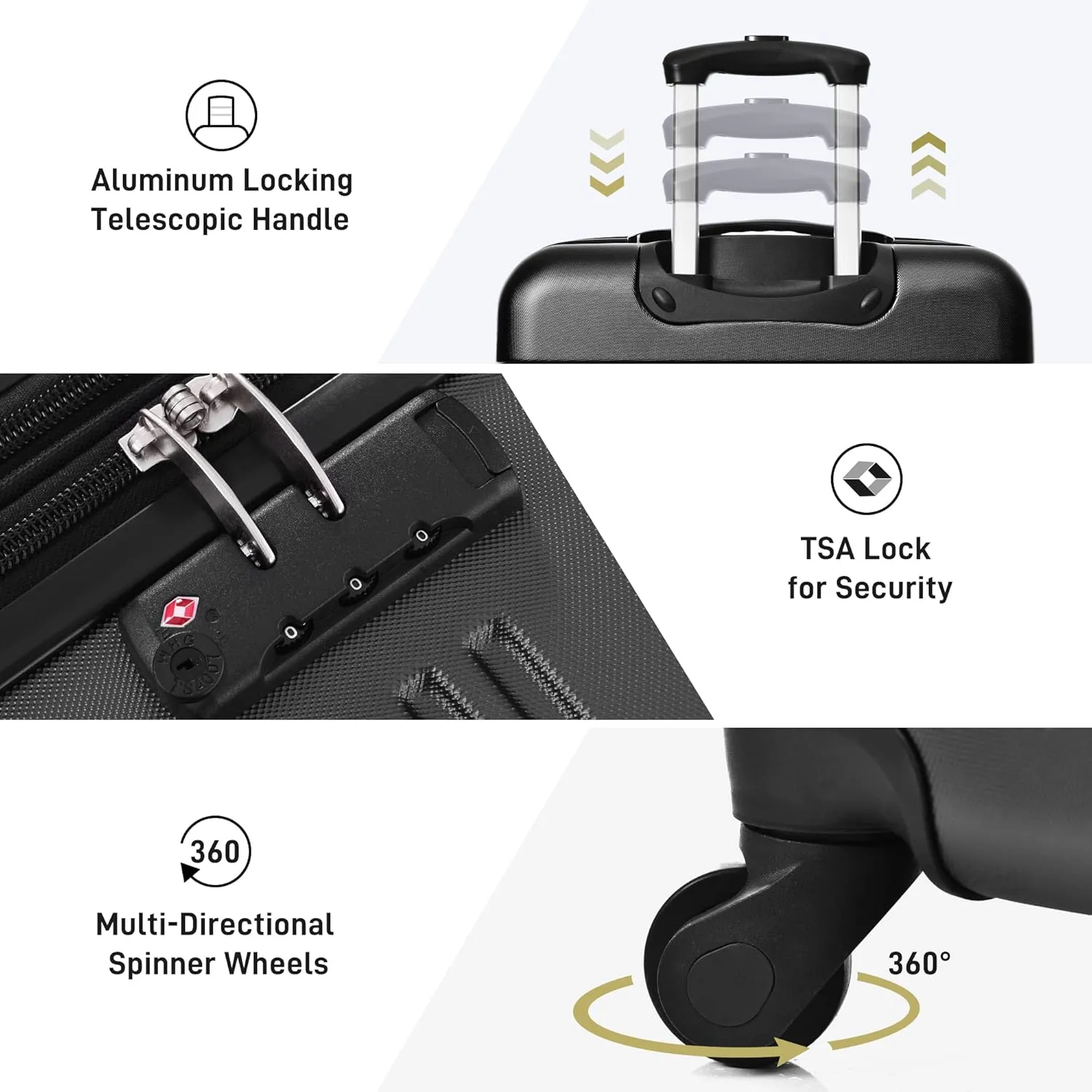 Merax Luggage Sets 3 Piece Hardside Expandable Suitcase with Spinner Wheels,Durable Lightweight Luggage with TSA Lock, Large Travel Luggage Set(Black-1,20 24 28 inches)