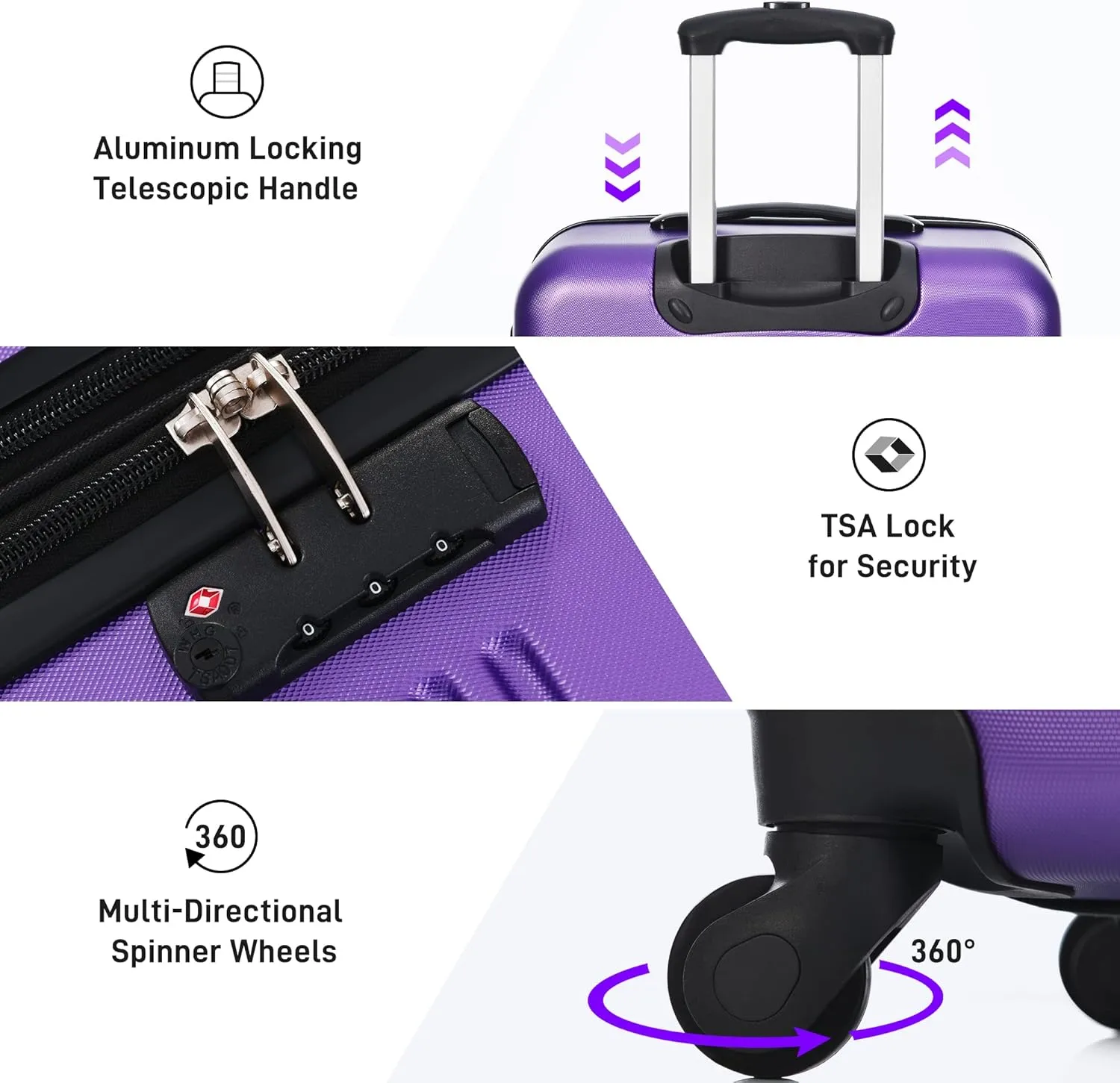 Merax Luggage Sets 3 Piece Hardside Expandable Suitcase with Spinner Wheels,Durable Lightweight Luggage with TSA Lock, Large Travel Luggage Set(Purple-1,20 24 28 inches)