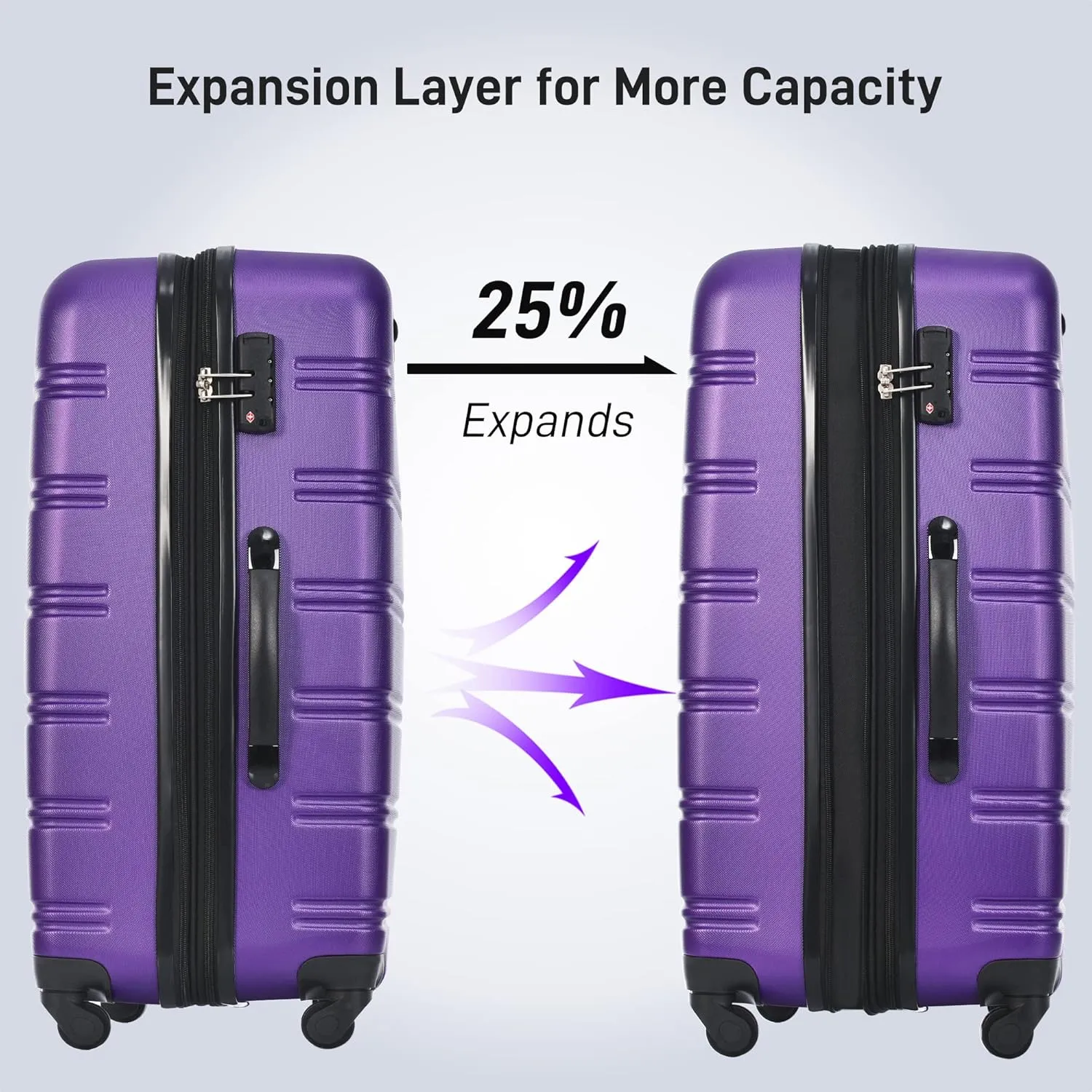 Merax Luggage Sets 3 Piece Hardside Expandable Suitcase with Spinner Wheels,Durable Lightweight Luggage with TSA Lock, Large Travel Luggage Set(Purple-1,20 24 28 inches)