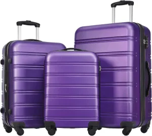 Merax Luggage Sets 3 Piece Hardside Expandable Suitcase with Spinner Wheels,Durable Lightweight Luggage with TSA Lock, Large Travel Luggage Set(Purple-1,20 24 28 inches)