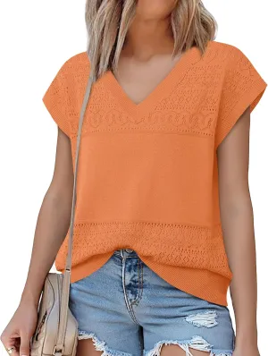 Messic Womens V Neck Sweater Vest Cap Sleeve Casual Lightweight Knit Pullover Tops