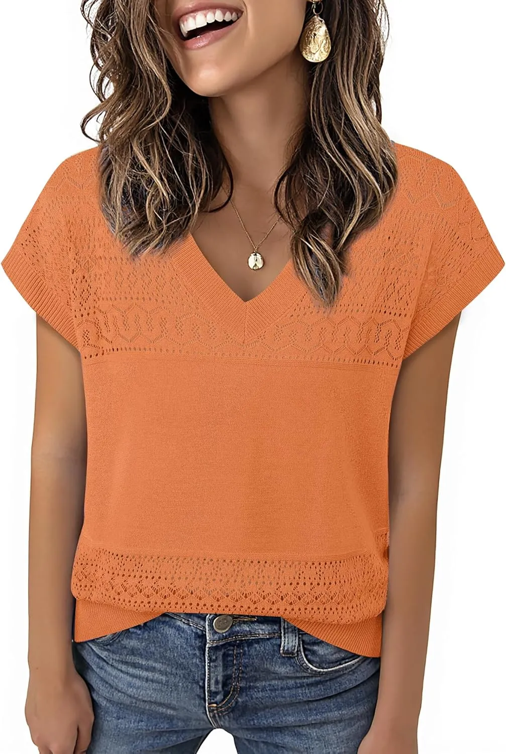 Messic Womens V Neck Sweater Vest Cap Sleeve Casual Lightweight Knit Pullover Tops