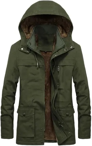 Military Cargo Coat Mens Thick Warm Man Winter Cotton Padded Jacket Multi-Pocket Hoodies Parka