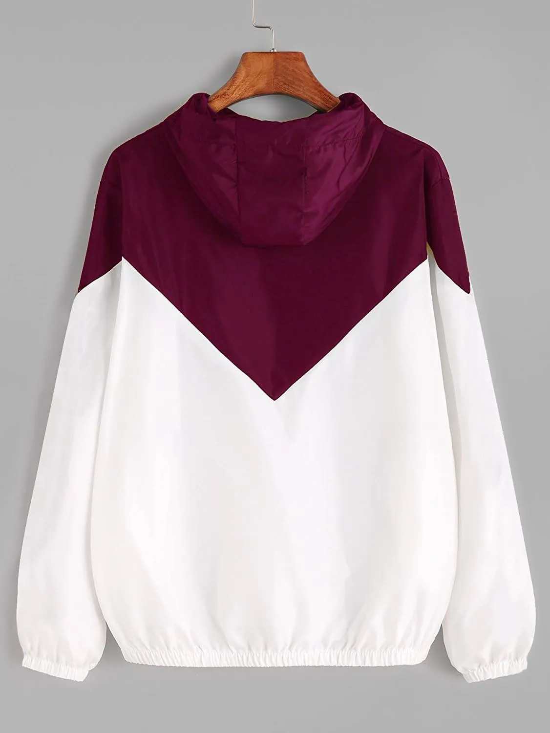 Milumia Women Color Block Drawstring Hooded Zip Up Sports Jacket Windproof Windbreaker with Pocket