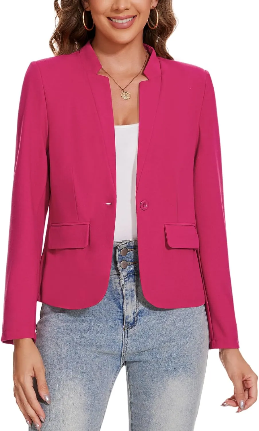 MINTLIMIT Blazer for Women Long Sleeve Button Front Blazer Notch Collar Casual Work Office Suit Jackets with Pockets