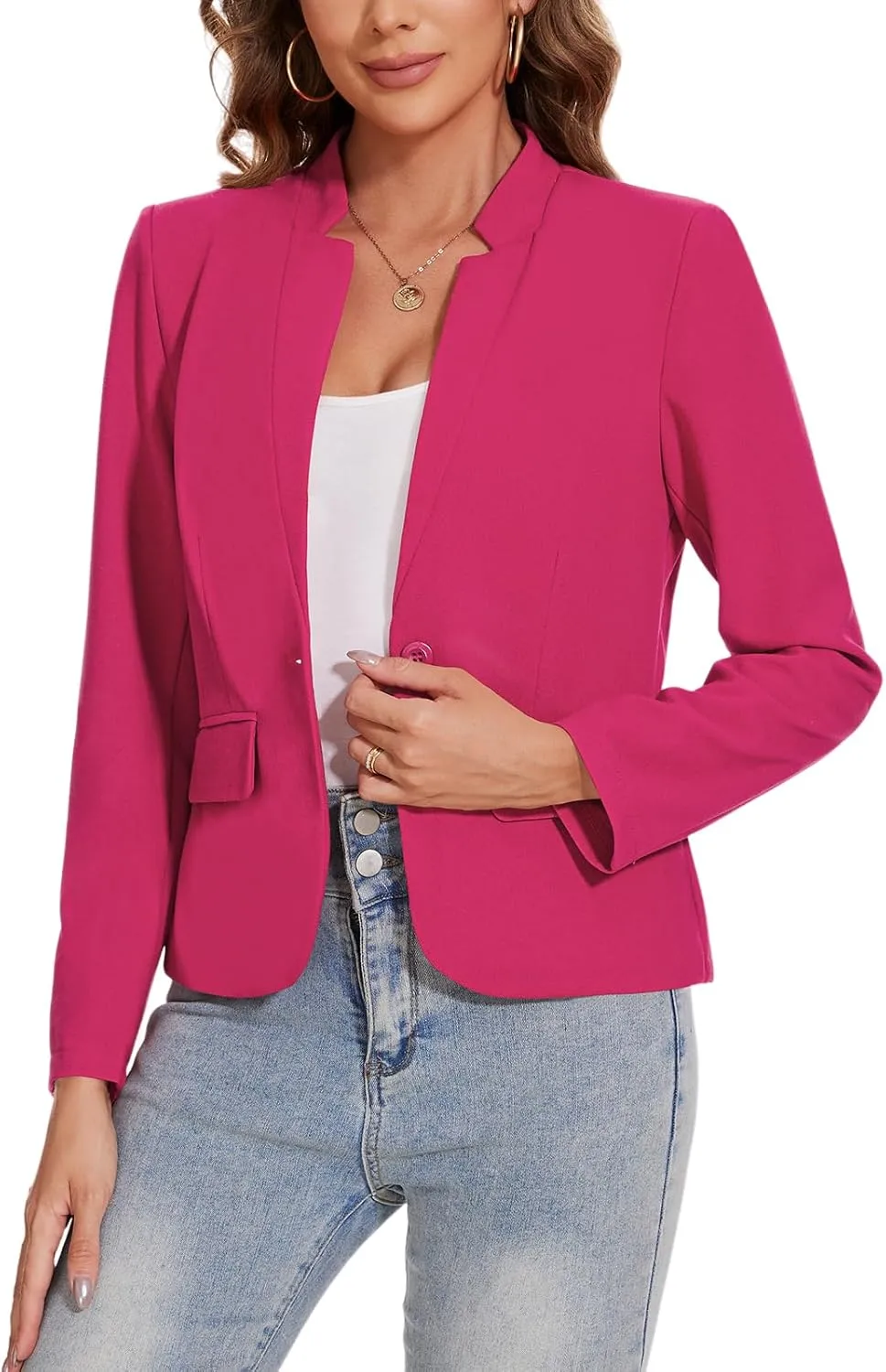 MINTLIMIT Blazer for Women Long Sleeve Button Front Blazer Notch Collar Casual Work Office Suit Jackets with Pockets
