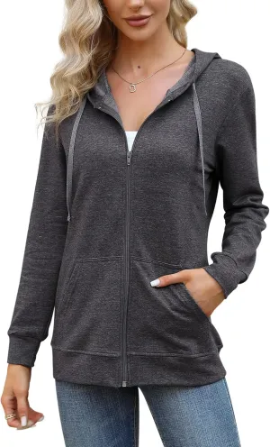 MISSKY Women's Casual Long Sleeve Zip up Jacket with Pockets Running Sweatshirts Jackets