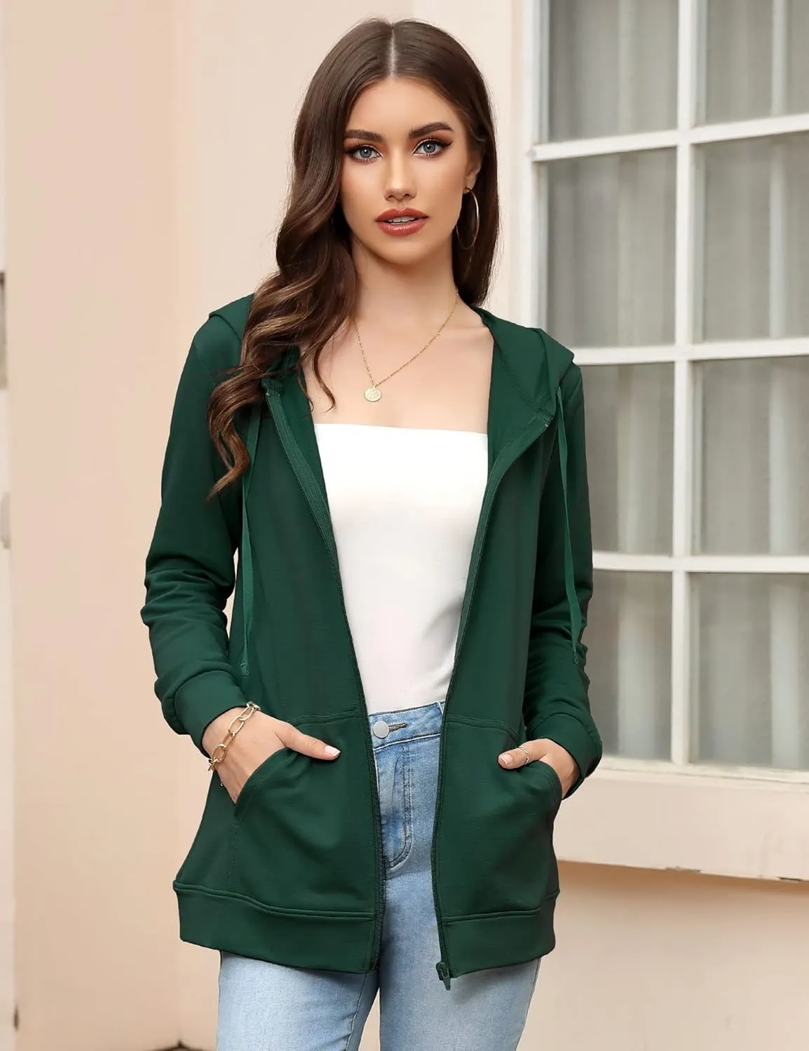 MISSKY Women's Casual Long Sleeve Zip up Jacket with Pockets Running Sweatshirts Jackets