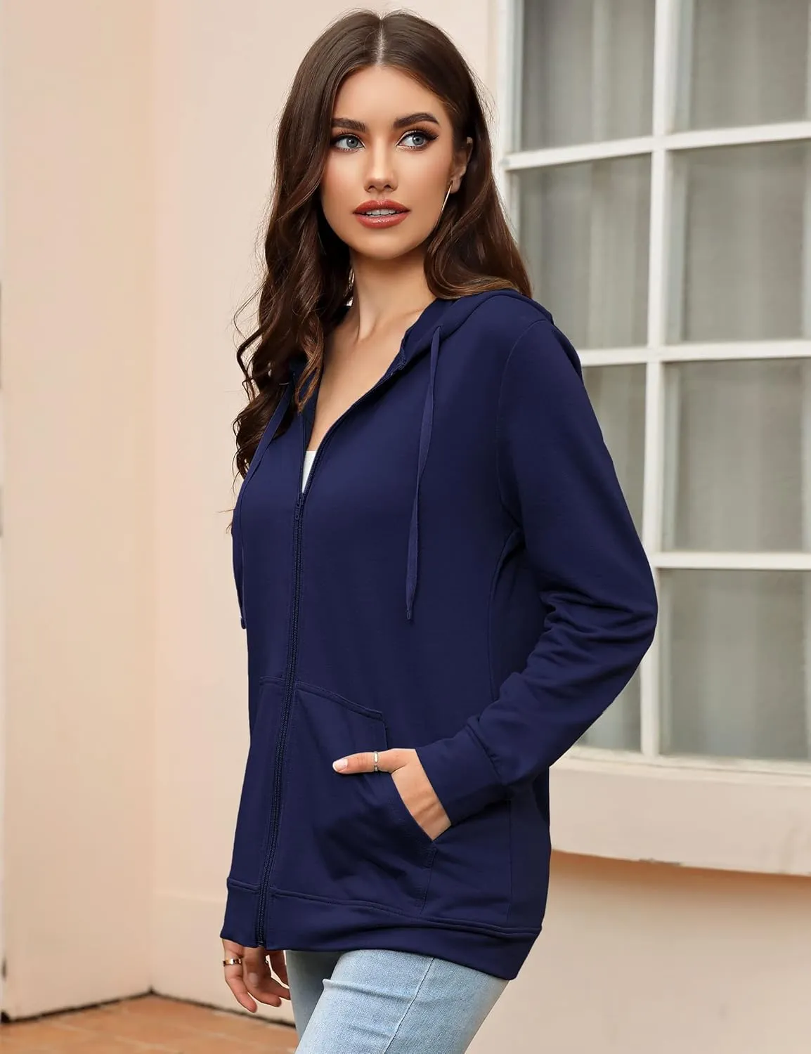 MISSKY Women's Casual Long Sleeve Zip up Jacket with Pockets Running Sweatshirts Jackets