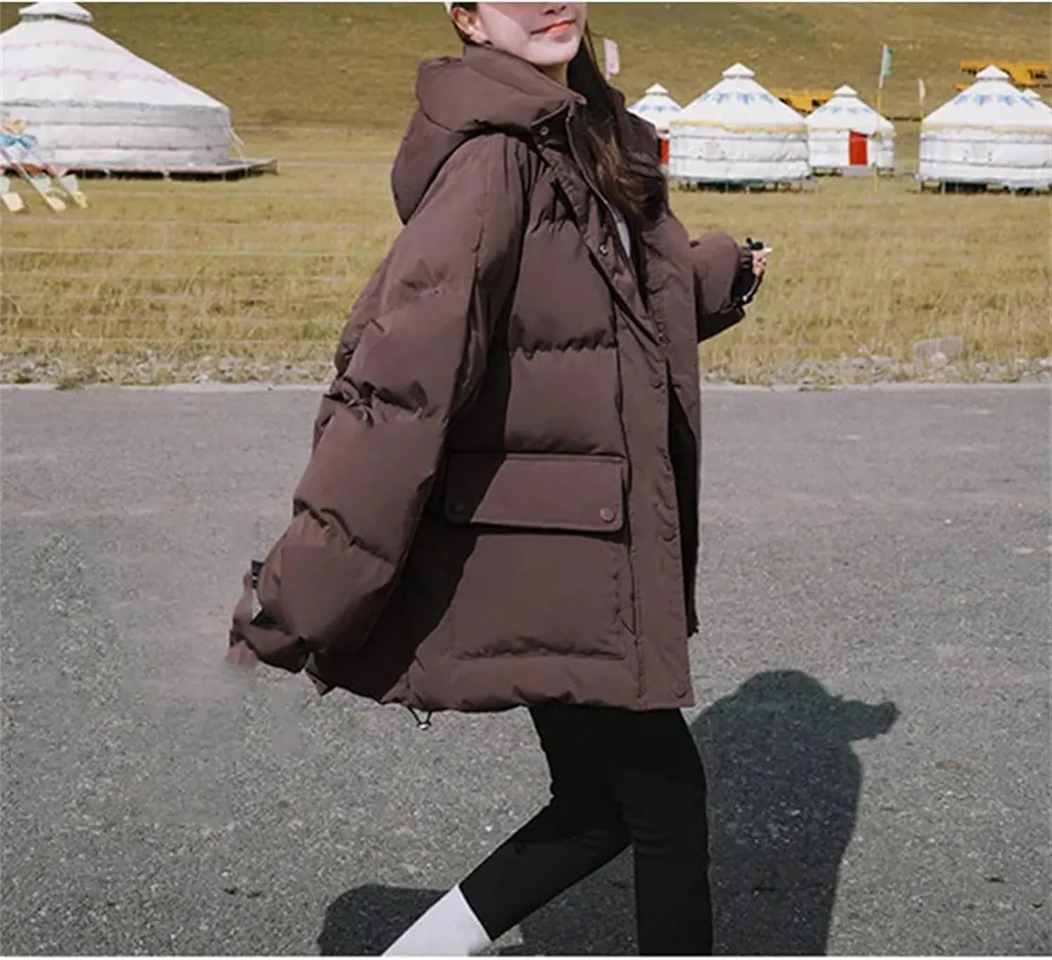 Mnjyihy Women's Winter Down Jackets Coat Baggy Thickening Warm Short Oversized Cotton Puffer Padded Jacket