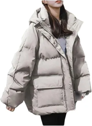 Mnjyihy Women's Winter Down Jackets Coat Baggy Thickening Warm Short Oversized Cotton Puffer Padded Jacket