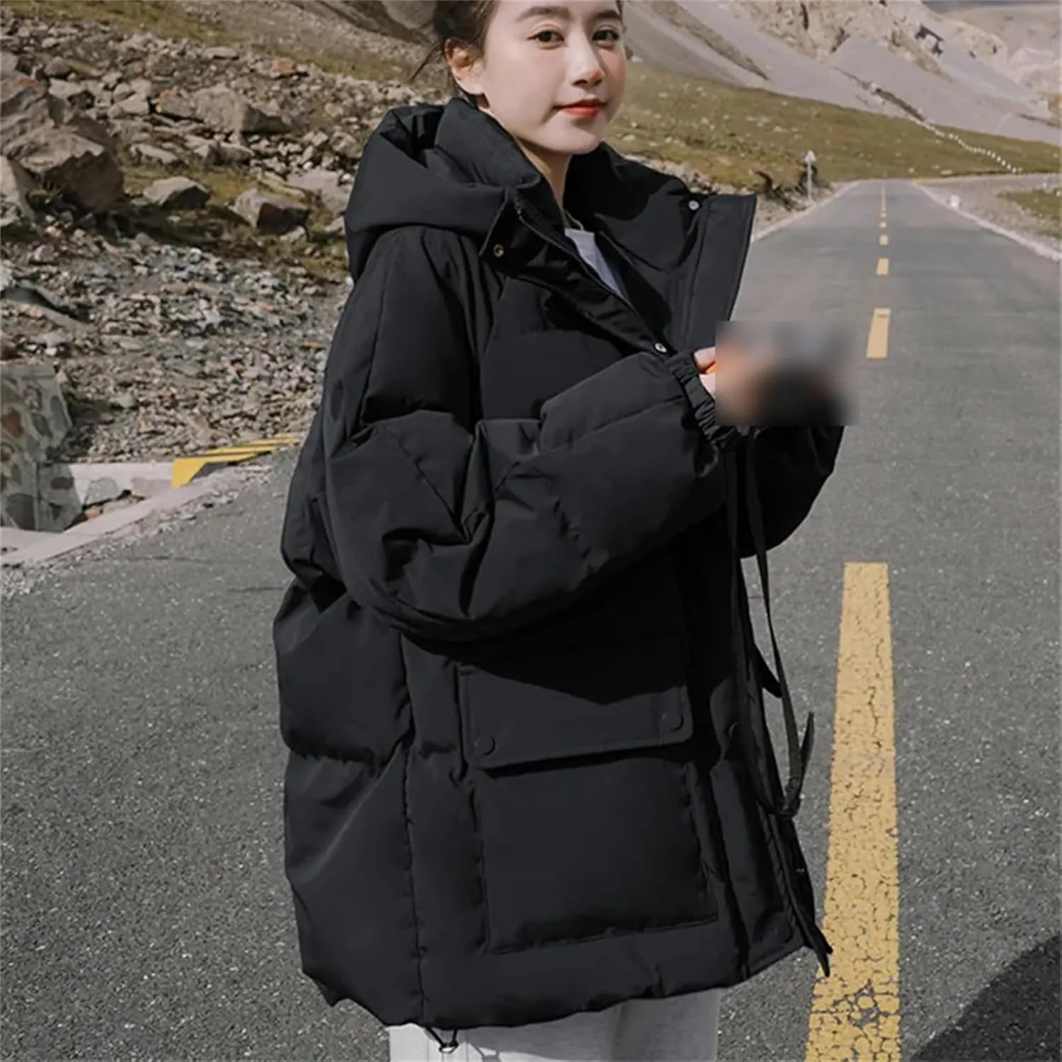 Mnjyihy Women's Winter Down Jackets Coat Baggy Thickening Warm Short Oversized Cotton Puffer Padded Jacket