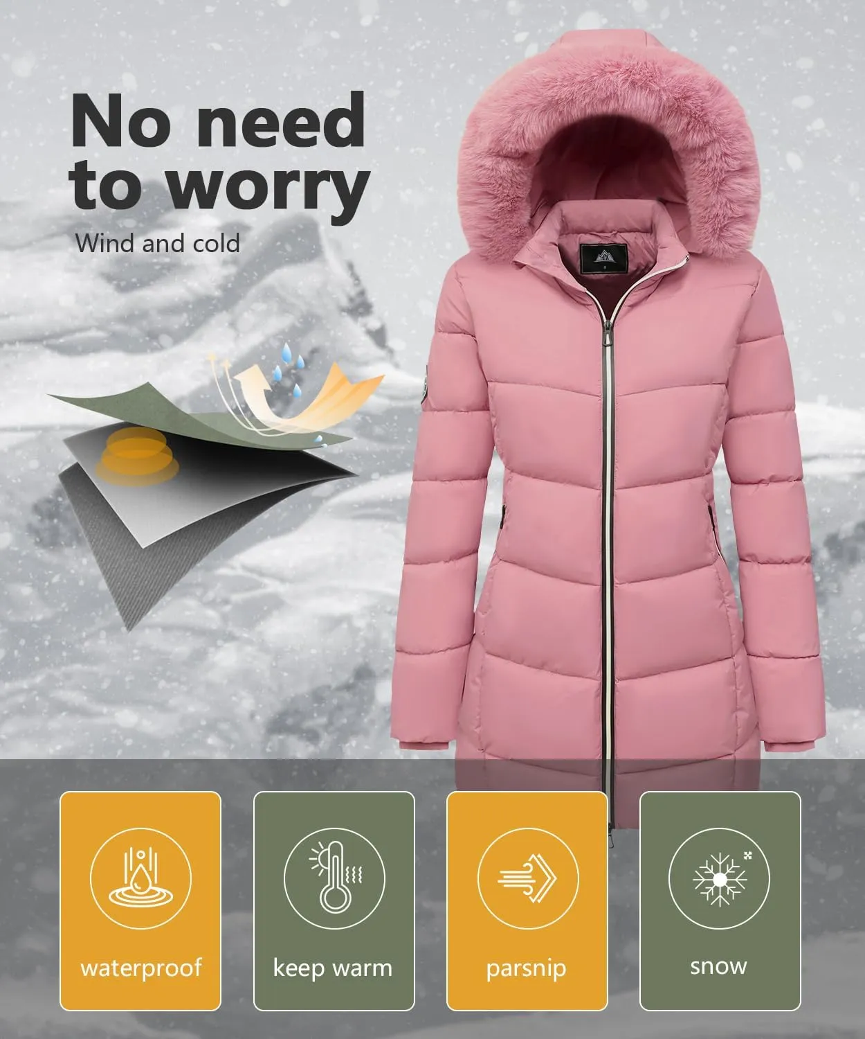 MOERDENG Women's Winter Windproof Warm Down Coats Waterproof Thicken Hooded fashions Puffer Jacket