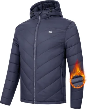 MoFiz Men's Lightweight Puffer Jacket Hooded Insulated Winter Puffy Coat Full Zip Water Resistant Windproof Hiking Jacket