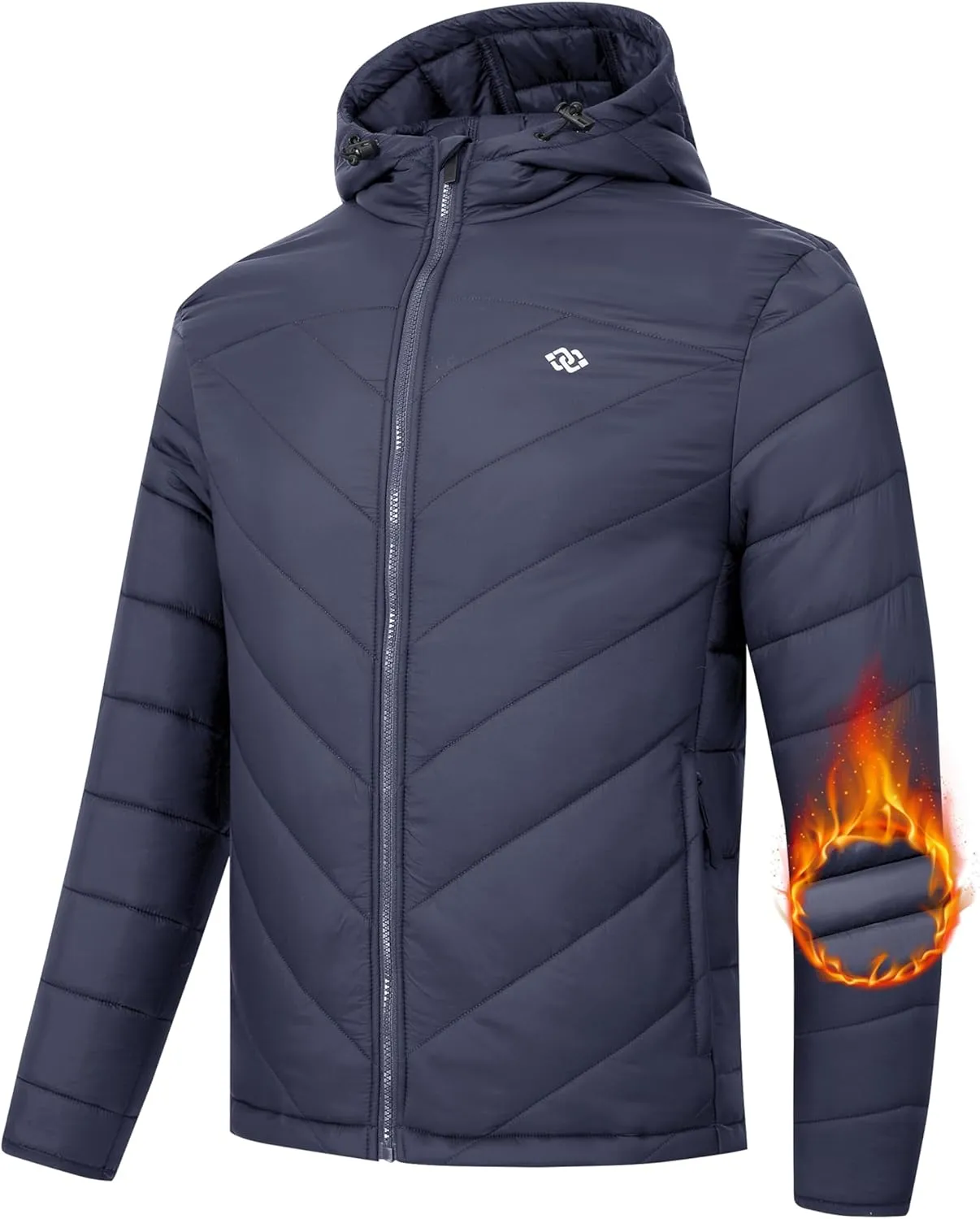 MoFiz Men's Lightweight Puffer Jacket Hooded Insulated Winter Puffy Coat Full Zip Water Resistant Windproof Hiking Jacket