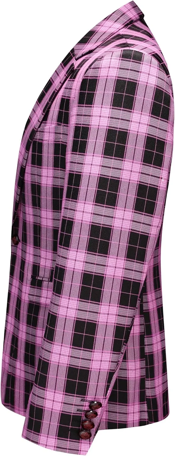 MOGU Men's Plaid Casual Suit Blazer Jackets - Slim Fit Checkered Sports Coat