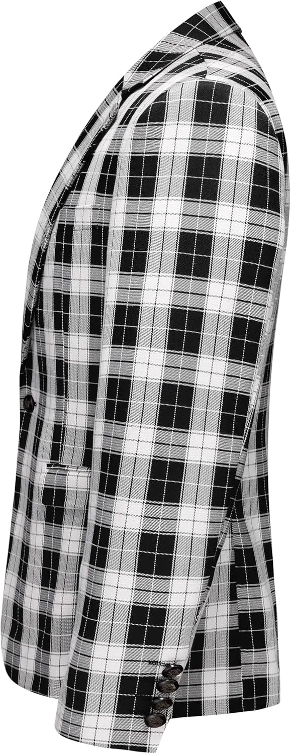 MOGU Men's Plaid Casual Suit Blazer Jackets - Slim Fit Checkered Sports Coat