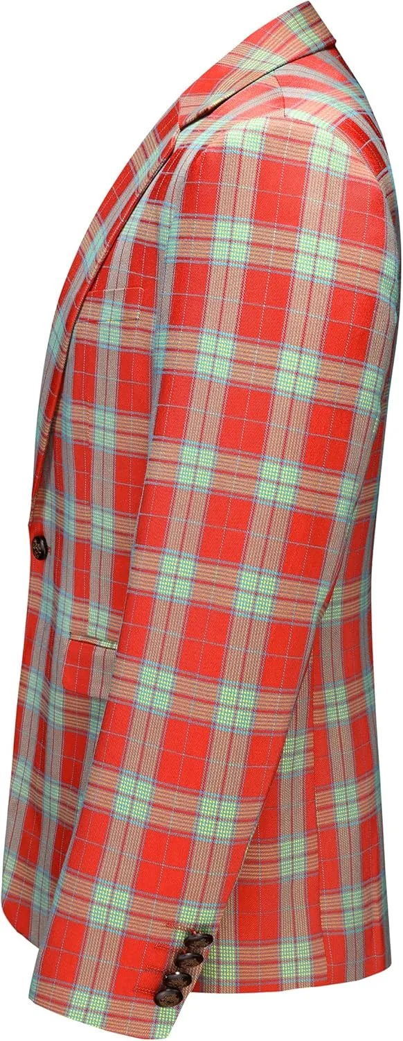 MOGU Men's Plaid Casual Suit Blazer Jackets - Slim Fit Checkered Sports Coat
