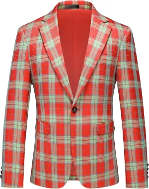 MOGU Men's Plaid Casual Suit Blazer Jackets - Slim Fit Checkered Sports Coat