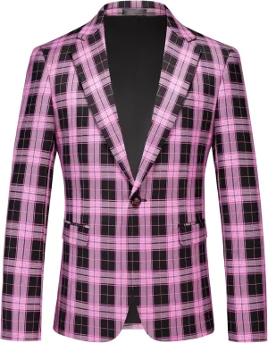 MOGU Men's Plaid Casual Suit Blazer Jackets - Slim Fit Checkered Sports Coat