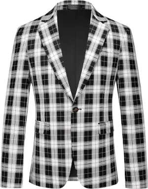 MOGU Men's Plaid Casual Suit Blazer Jackets - Slim Fit Checkered Sports Coat